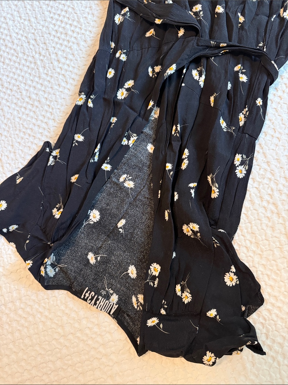 Audrey 3+1 Black Wrap Maxi Dress with White and Yellow Daisies - Picture 2 of 3